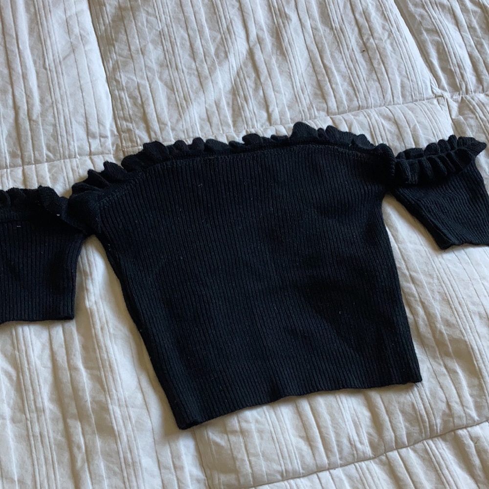 Frankie Phoenix ribbed off the shoulder black crop top  size small